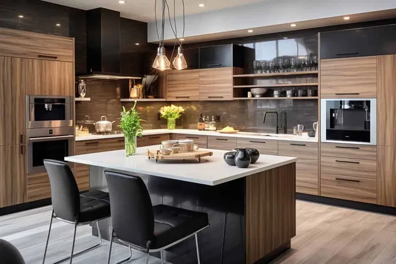 1. painted and stained cupboards in the spacious kitchen