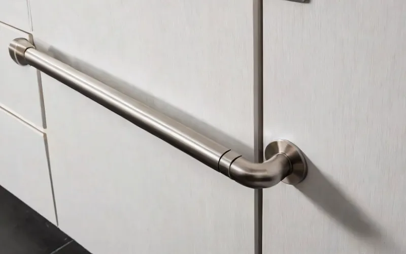 close-up of cabinet with T-bar handle and soft-close drawer