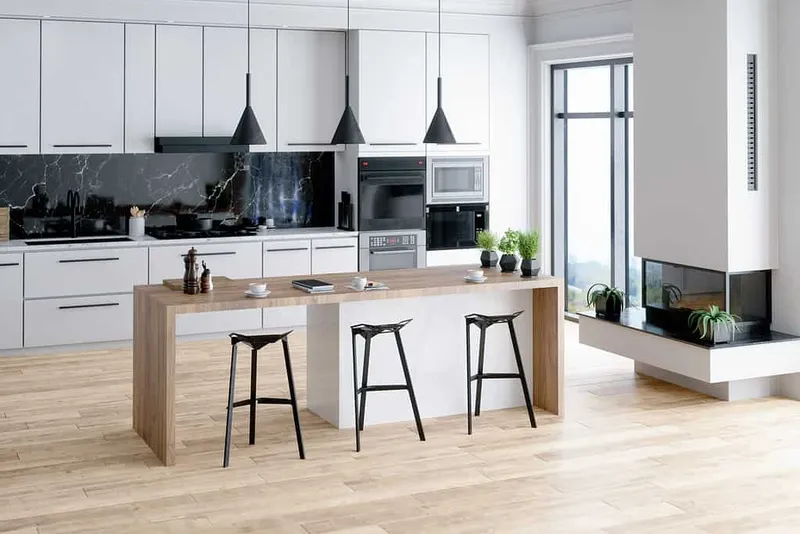 kitchen with white cabinets