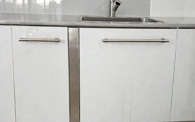 corner base cabinet with soft-close drawers and T-bar handles