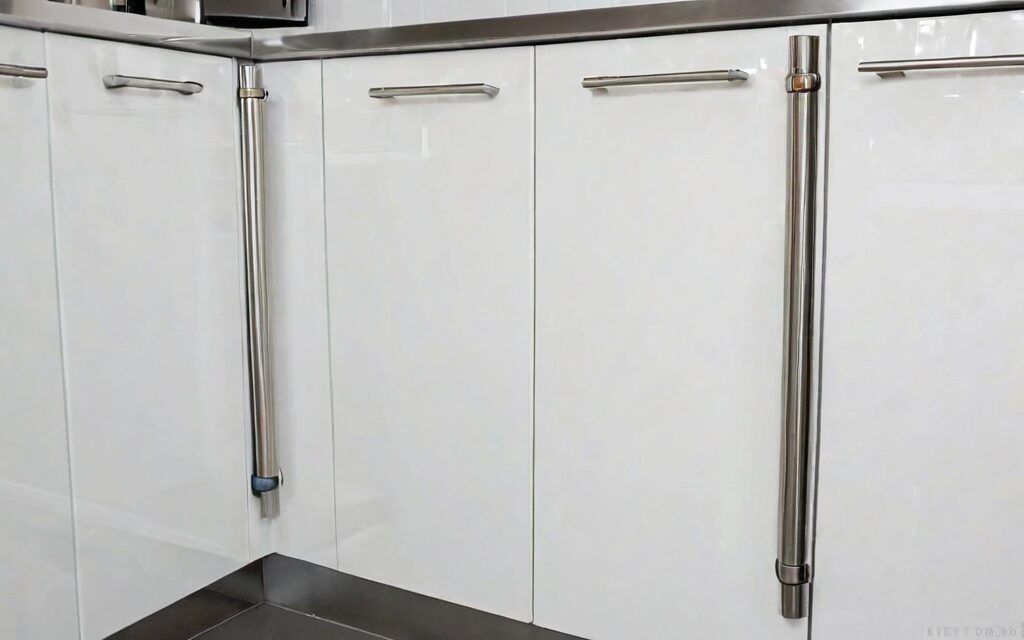 corner base cabinet with soft-close drawers and T-bar handles