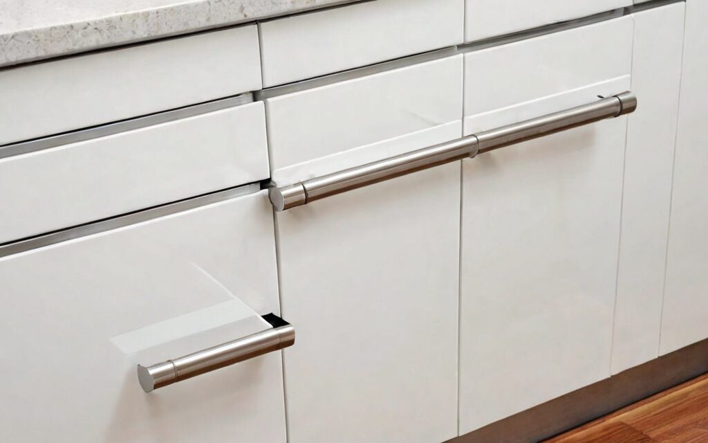 corner base cabinet with soft-close drawers and T-bar handles