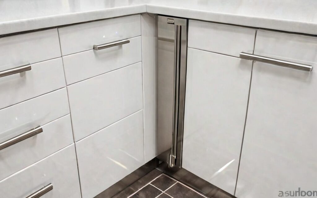 corner base cabinet with soft-close drawers and T-bar handles