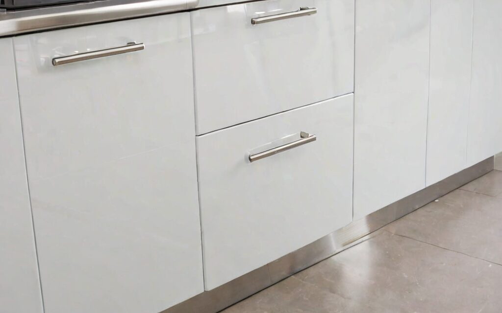 corner base cabinet with soft-close drawers and T-bar handles
