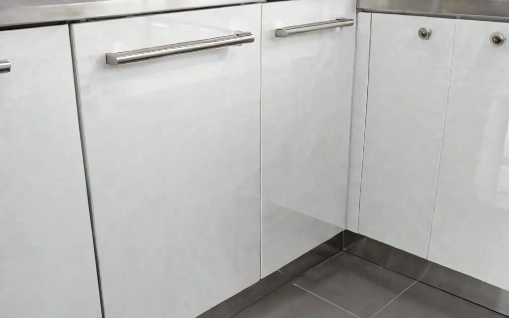 corner base cabinet with soft-close drawers and T-bar handles