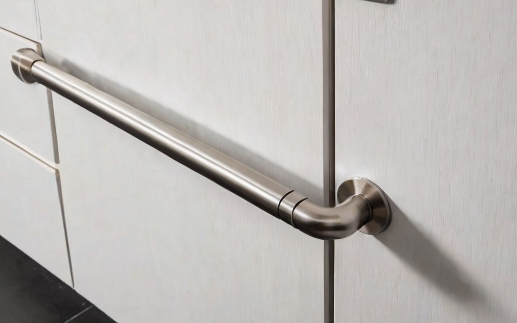 close-up of cabinet with T-bar handle and soft-close drawer
