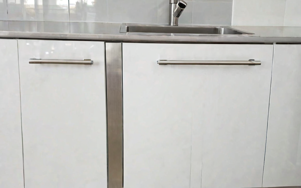 corner base cabinet with soft-close drawers and T-bar handles