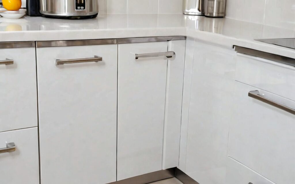corner base cabinet with soft-close drawers and T-bar handles